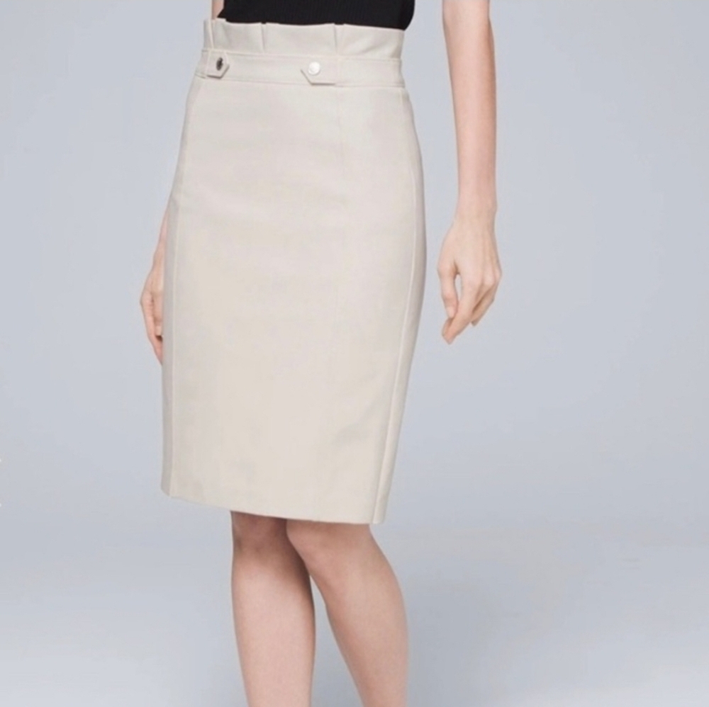 White House Black Market Pencil Skirt Cream Ivory Tailored Midi | Size 6 - Picture 9 of 10
